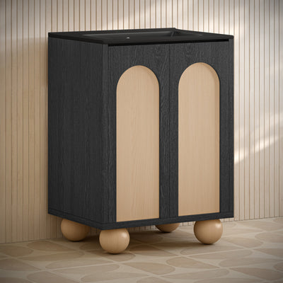 Plaisir II 24" Freestanding Bathroom Vanity in Black Oak with Black Sink Top