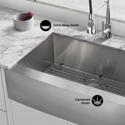 Rivage 30 x 21 Stainless Steel, Single Basin, Farmhouse Kitchen Sink with Apron