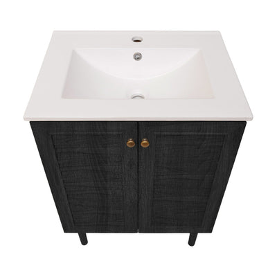 Bron 24" Freestanding Bathroom Vanity in Black Oak with Sink Top