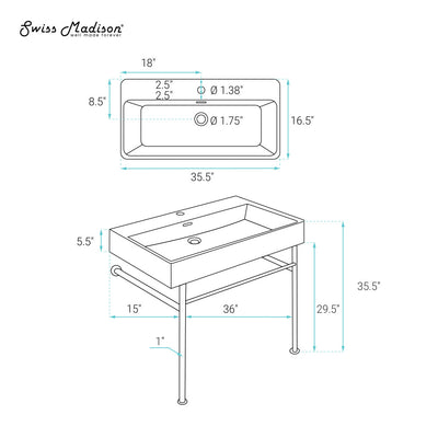 Carre 36 Ceramic Console Sink Matte Black Basin Chrome Legs