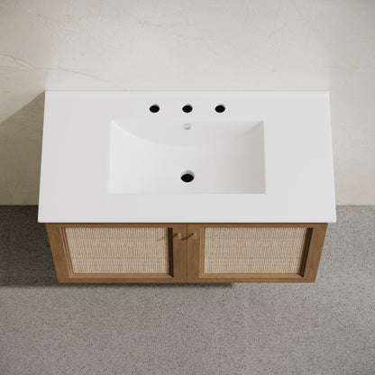 Classe 36" Wall-Mounted Bathroom Vanity in Brown Oak with Widespread Faucet Holes Vanity Top