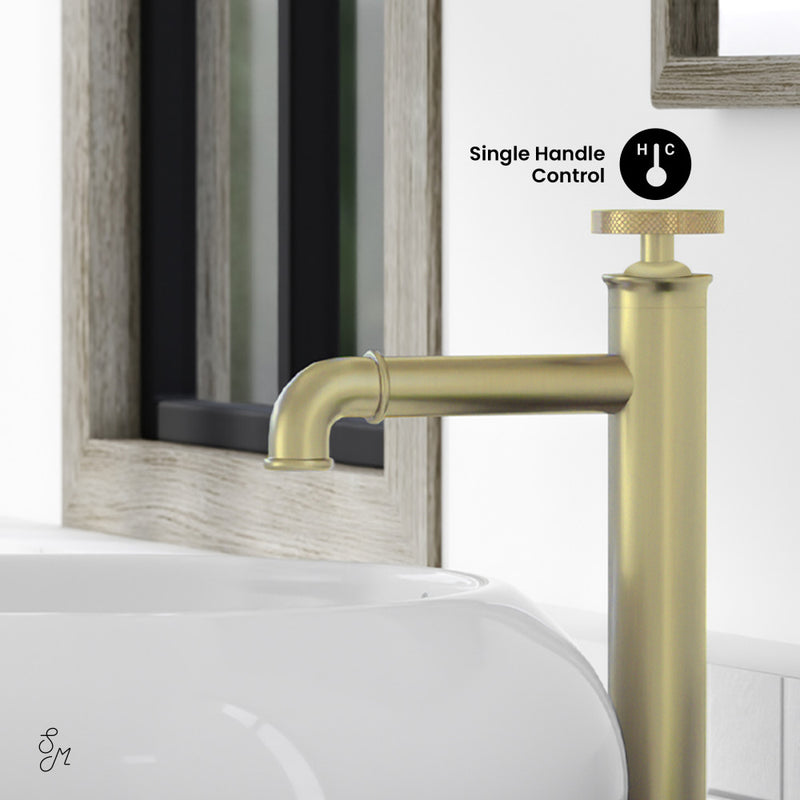 Avallon Single Hole, Single-Handle Wheel, High Arc Bathroom Faucet in Brushed Gold
