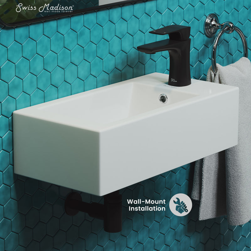 Voltaire 19.5 x 10 Rectangular Ceramic Wall Hung Sink with Right Side Faucet Mount