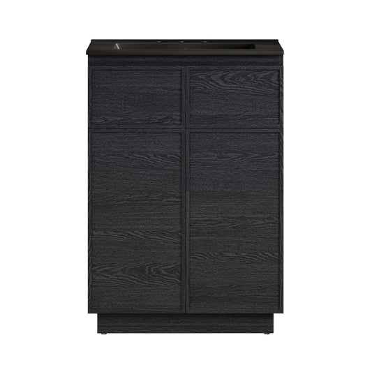 St. Tropez 24" Freestanding Bathroom Vanity in Black Oak with Black 3-Hole Widespread Sink Top