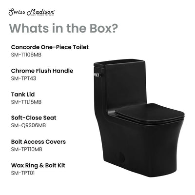 Concorde One-Piece 12" Rough-in 1.28 GPF Left-Hand Flush Square Toilet in Matte Black