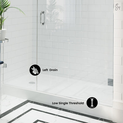 Voltaire 60" x 34" Acrylic White, Single-Threshold, Left Side Drain, Shower Base