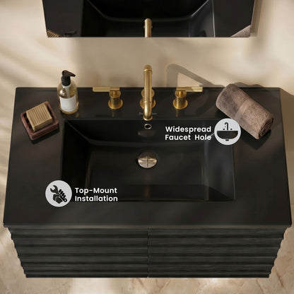 30" 3-Hole Centerset Vanity Sink Top in Matte Black
