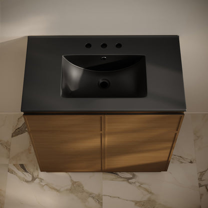 St. Tropez 36" Freestanding Bathroom Vanity in Brown Oak with Black 3-Hole Widespread Sink Top