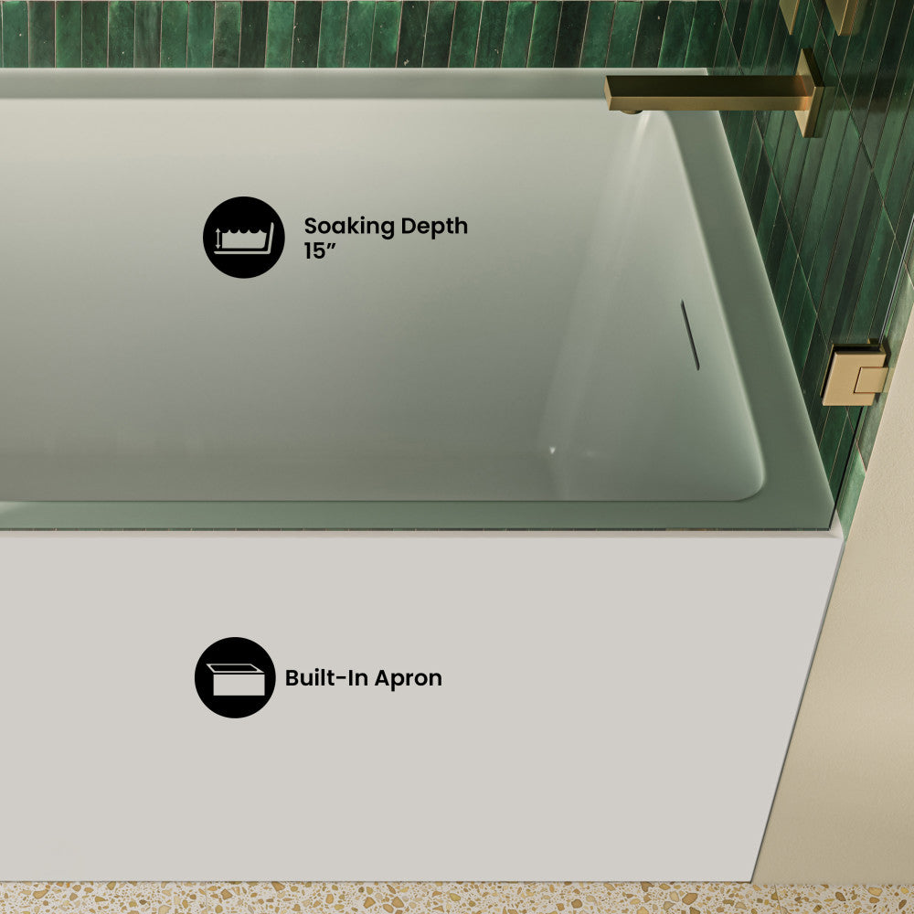 Voltaire 60 x 36 Skirted Right Drain Soaking Apron Bathtub in Glossy White with Integrated Overflow, Drain Included