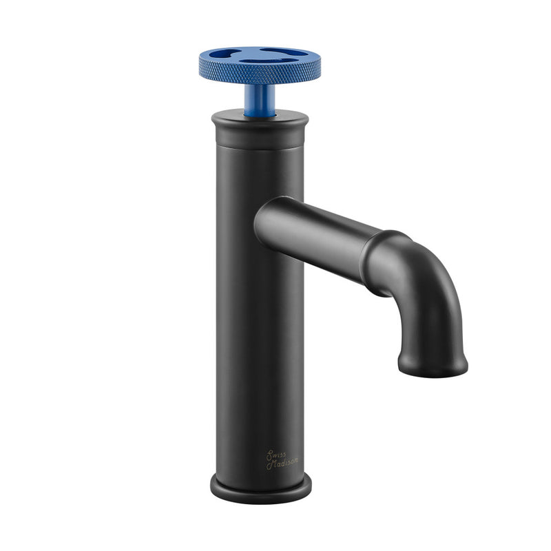 Avallon Single Hole, Single-Handle Wheel, Bathroom Faucet in Matte Black with Blue Handle