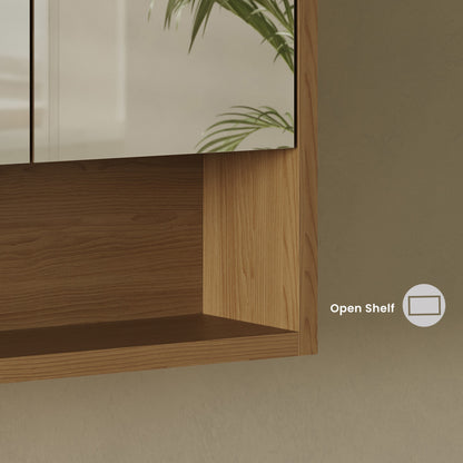 Delice 30 x 30 Rectangular Wall Mount Medicine Cabinet in Oak with Open Shelf