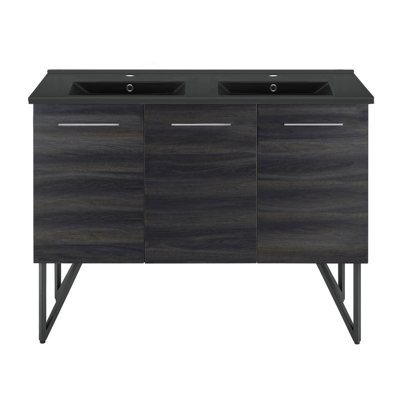 Annecy 48 in. Black Walnut, Double Basin Bathroom Vanity With Black Ceramic Sink Top