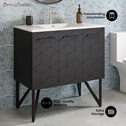 Annecy 36" Freestanding Bathroom Vanity in Phantom Black with Sink Top
