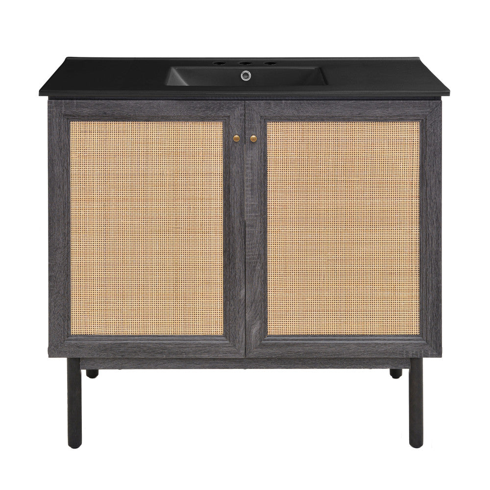Classe 36" Freestanding Bathroom Vanity in Black Oak with Black 3-Hole Widespread Sink Top
