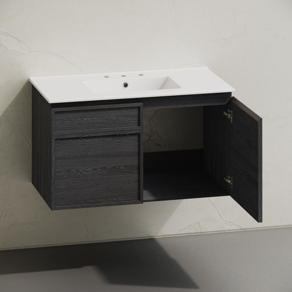 St. Tropez 36" Wall-Mounted Bathroom Vanity in Black Oak with 3-Hole Widespread Sink Top