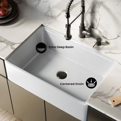 Elegance 33" x 20" Single Basin Fireclay Workstation Kitchen Sink in Glossy White