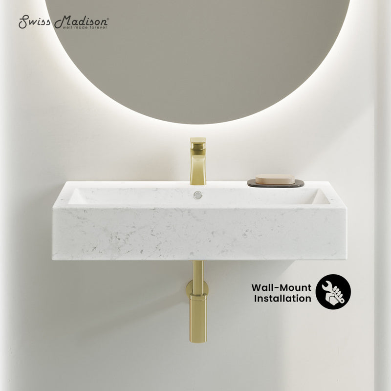 Voltaire Wide Rectangle Wall Hung Sink in Static Marble