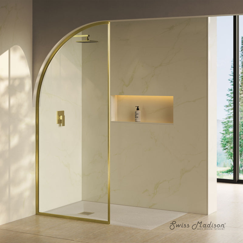 Demi 34 x 76 Framed Fixed 3/8 in. (10mm) Clear Tempered Glass Shower Door with Gold Brushed Frame
