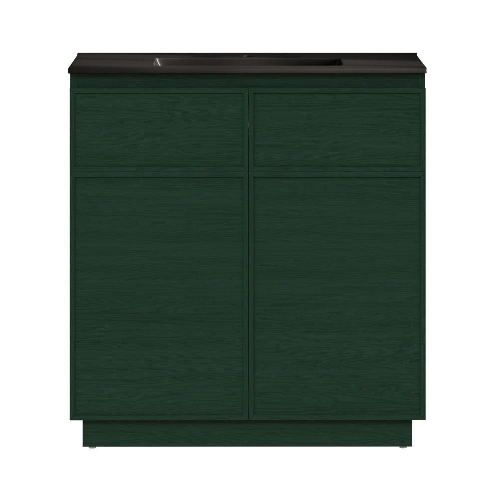 St. Tropez 36" Freestanding Bathroom Vanity in Green Oak with Black Sink Top