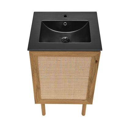 Classe 18" Freestanding Bathroom Vanity in Golden Oak with Black Sink Top