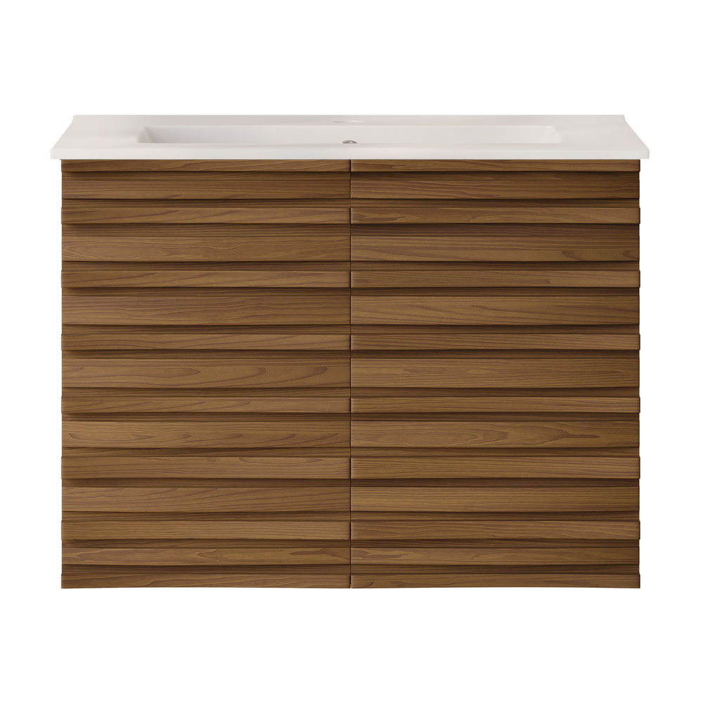 Cascade 30" Wall-Mounted Bathroom Vanity in Brown Oak with Sink Top