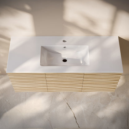 Cascade 48" Wall-Mounted Bathroom Vanity in Natural Oak with Sink Top
