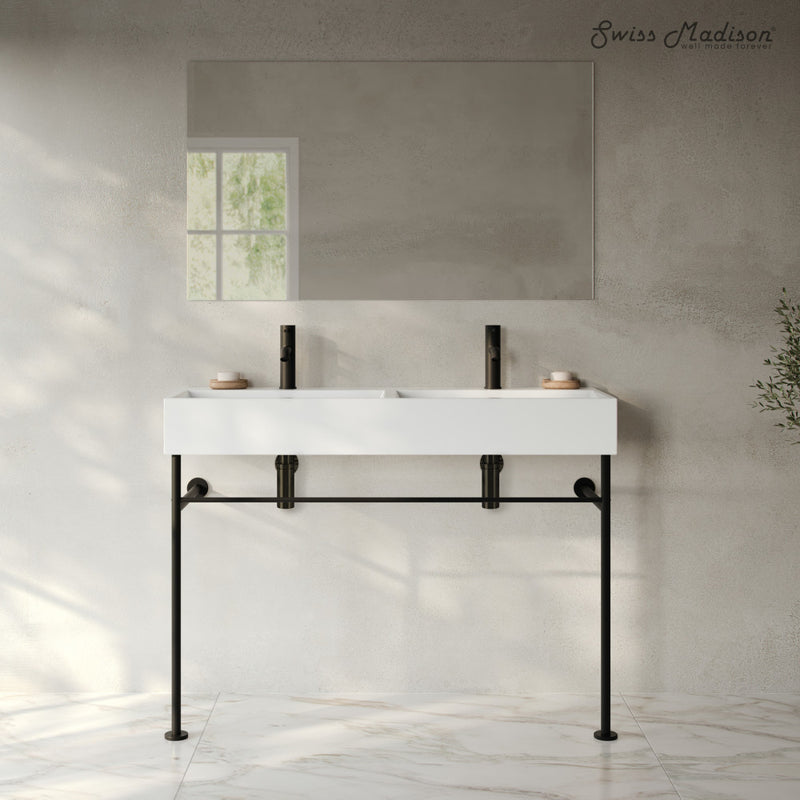 Claire 48" Double Basin Console Sink with Matte Black Legs