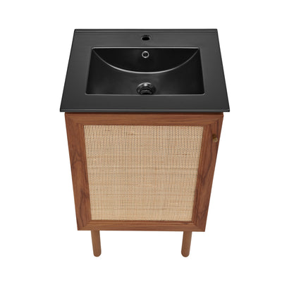 Classe 18 in. Brown Oak Bathroom Vanity With Black Ceramic Sink Top