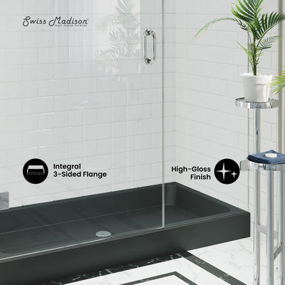 Voltaire 60" x 32" Acrylic Black, Single-Threshold, Center Drain, Shower Base