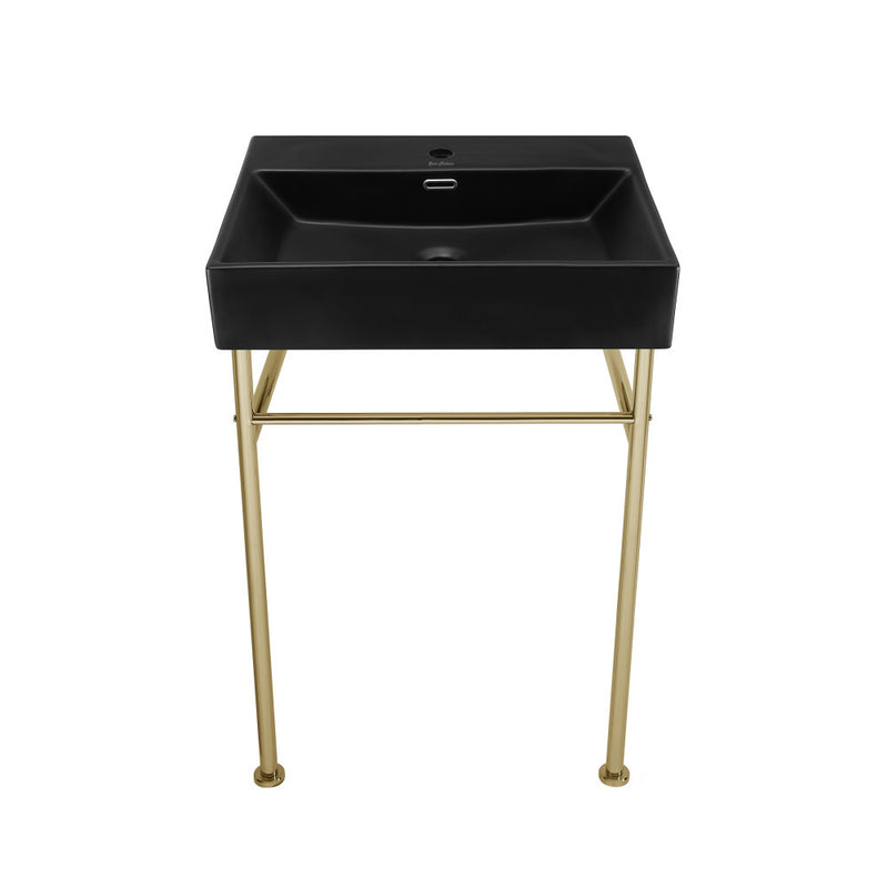 Claire 24 Ceramic Console Sink Matte Black Basin Gold Legs