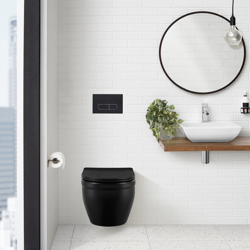 Carre Wall Mount Dual Flush Actuator Plate with Rectangle Push Buttons in Matte Black
