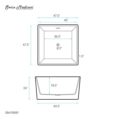 Voltaire 47" Square Freestanding Bathtub