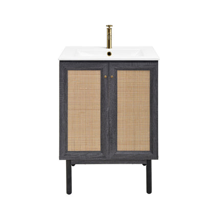 Classe 24" Freestanding Bathroom Vanity in Black Oak with Sink Top