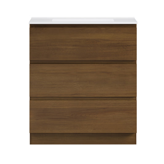 Liberte 30" Freestanding Bathroom Vanity in Brown Oak with 3-Hole Widespread Sink Top