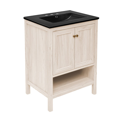 Château 24" Freestanding Bathroom Vanity in White Oak with Black 3-Hole Centerset Sink Top