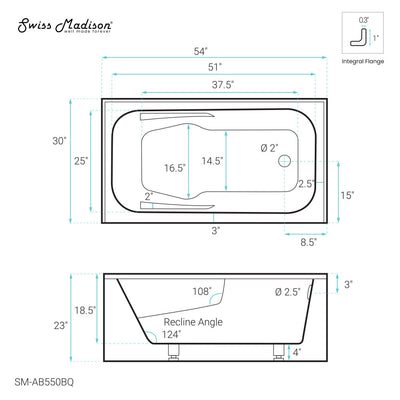 Voltaire 54" x 30" Right-Hand Drain Alcove Bathtub with Apron in Bisque