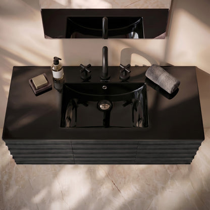 48" 3-Hole Widespread Vanity Sink Top in Glossy Black