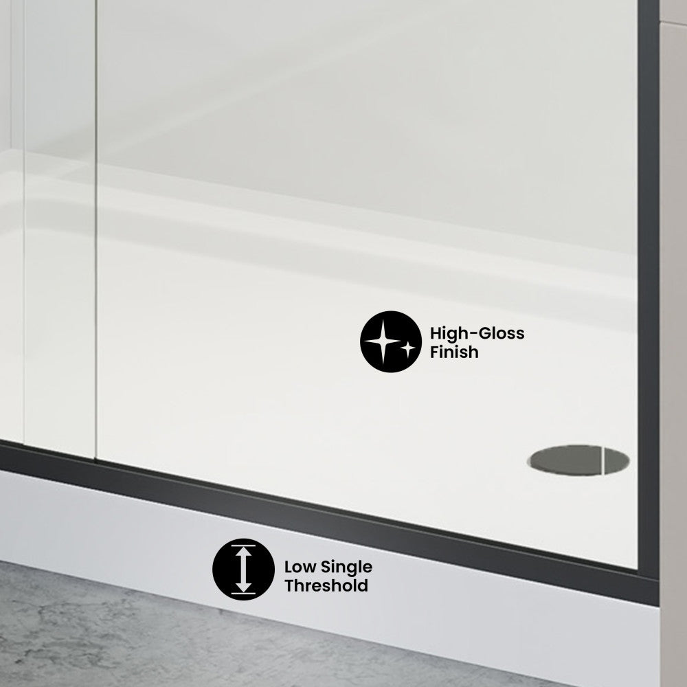 Carre 48" x 36" Acrylic White, Single-Threshold, Right Drain, Shower Base