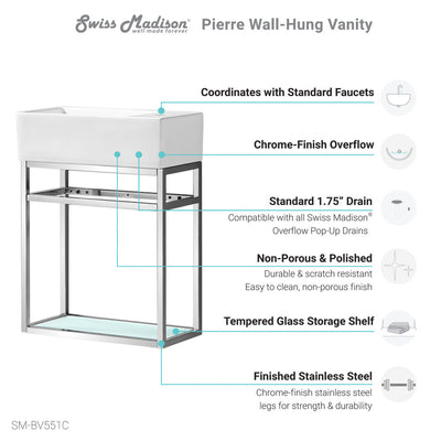 Pierre 19.5 Single, Open Shelf, Chrome Metal Frame Bathroom Vanity