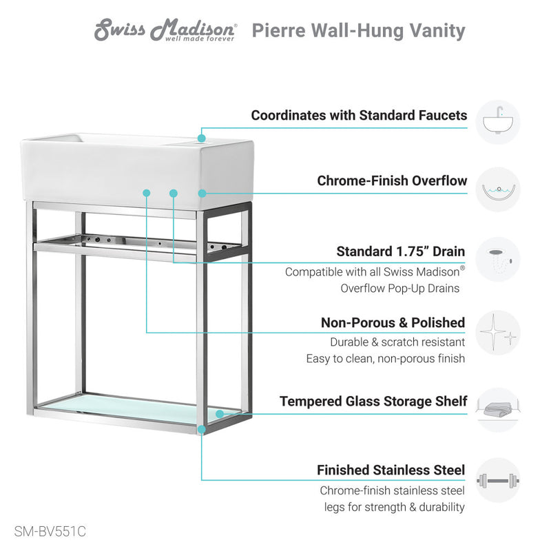 Pierre 19.5 Single, Open Shelf, Chrome Metal Frame Bathroom Vanity