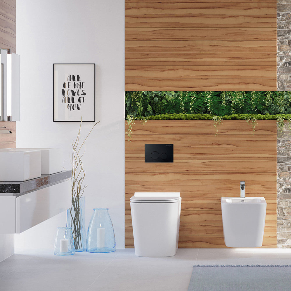 Concorde Back-to-Wall Toilet Bundle 0.8/1.6 GPF Dual Flush in Glossy White with Black Flush Plate