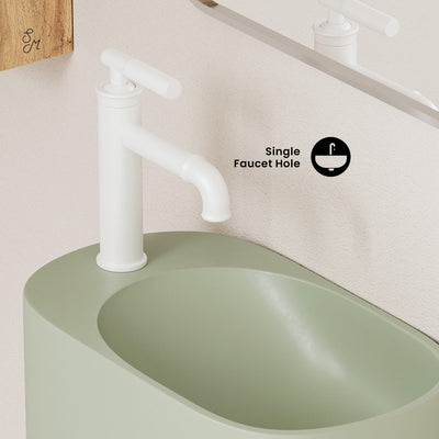 Terre 18" Solid Surface Oval Wall-Mounted Sink with Left Side Faucet Mount in Matte Palm Green