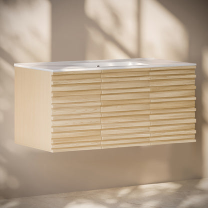 Cascade 48" Wall-Mounted Bathroom Vanity in Natural Oak with Sink Top