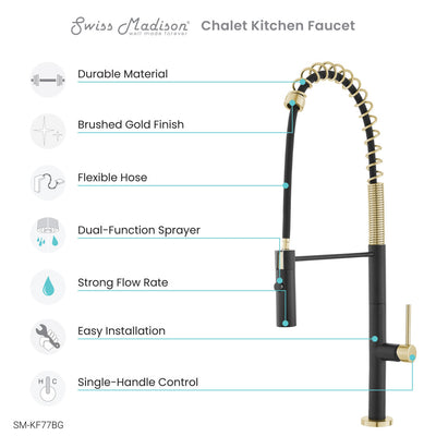 Chalet Single Handle, Pull-Down Kitchen Faucet in Brushed Gold and Black