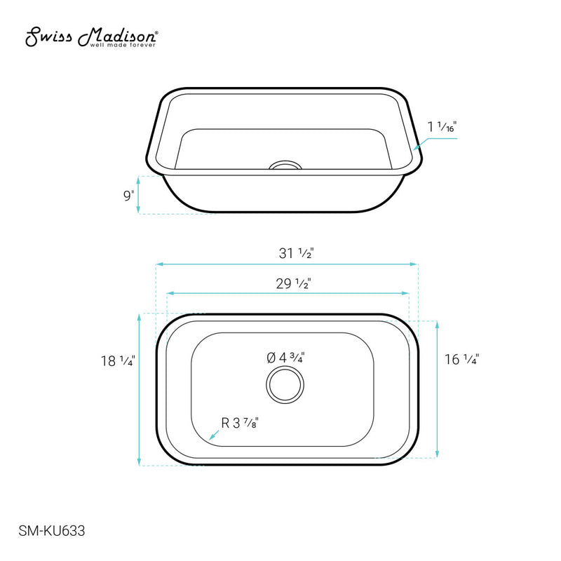 Toulouse 32 x 18 Stainless Steel, Single Basin, Under-Mount Kitchen Sink