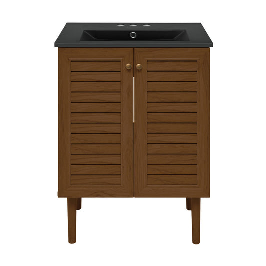 Bron 24" Freestanding Bathroom Vanity in Brown Oak with Black 3-Hole Centerset Sink Top