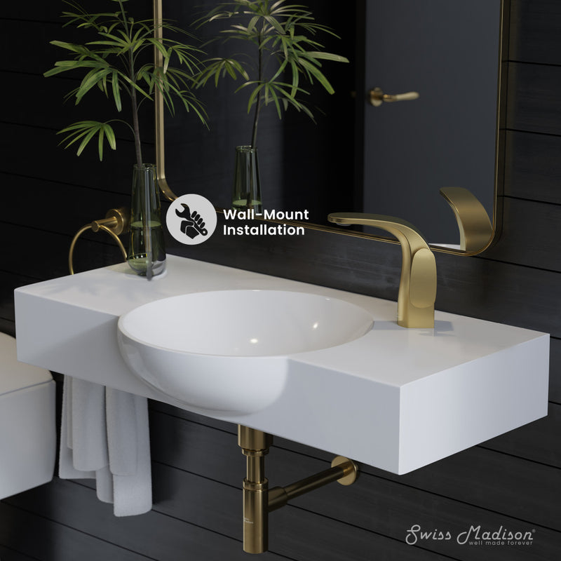 Chateau 30" Wall-Mounted Sink Center Basin with Right Side Faucet Mount in Glossy White