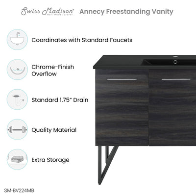 Annecy 48 in. Black Walnut Bathroom Vanity With Black Ceramic Sink Top