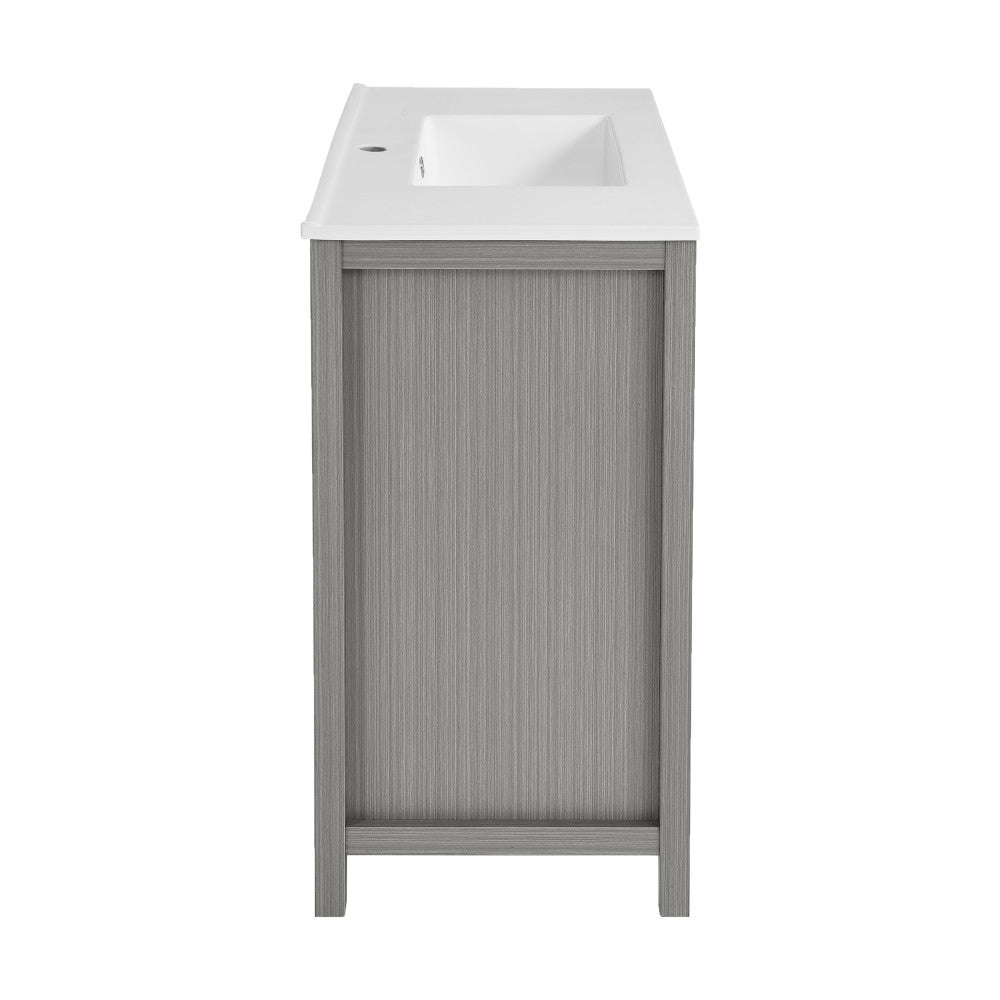 36-inch freestanding bathroom vanity in carbon gray with single sink and soft-close doors.