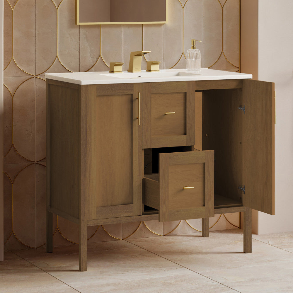 Forme 36" Modular Freestanding Bathroom Vanity with 3-Hole Widespread Top in Brown Oak